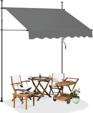 Klemmmarkise 300cm Grau ohne Bohren höhenverstellbare Markise Handkurbel 01an03