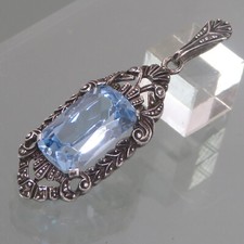 ART DECO SILBER ANHÄNGER 800/1000 Silber ° aquamarin - farbener Stein ° SILVER