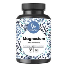 Magnesium hochdosiert 400mg / Kapsel – Depot-Effekt – 365 Kapseln – Jahresvorrat