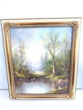 Ehrmann Gemälde Ölgemälde Bild See Fluß Wald Natur Bäume #R