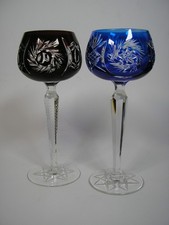 2 x Weingläser*Römer*Bleikristall*Geschliffen*Bunt*Überfangglas*Schleuderstern*