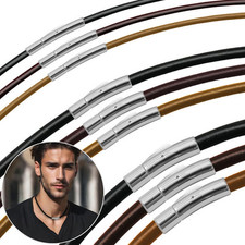 Lederkette Lederhalsband Edelstahl Druckhebelverschluss schwarz braun 42 - 60 cm