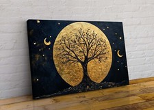 Großer Lebensbaum Gold Mond Stil Abstrakt Leinwand Wandbild Bild Druck Neu