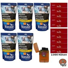 Winston Blue/Blau Volumentabak Beutel 5x 100g, Hülsen, Sturmfeuerzeug