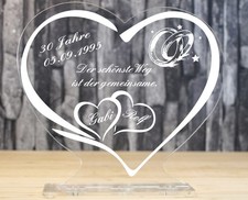 Geschenk Gravur personalisiert Herz 30. Hochzeitstag  Perlenhochzeit Acryl