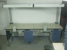 Kavo Doppelarbeitsplatz 2er Labortisch blau mit Absaugung, Absaugmaul & Lampe