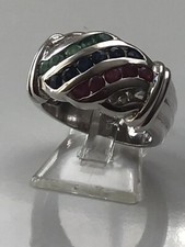 Yvesse Ring Rubin Saphir Smaragd Weisstopas 925 Silber rhodiniert Größe 17