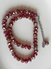 Collier facettierte Kristall Kette Rot Böhmische Kristalle Weiß Strass 48 cm