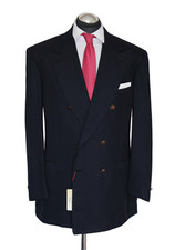 Brioni CLUB Sakko Gr. 58 SURGEON CUFFS Hopsack Gold Zweireiher Blau NP: 5839 €