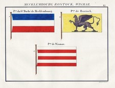 Mecklenburg Rostock Wismar Fahne Flagge Marine naval flag maritime Litho1820