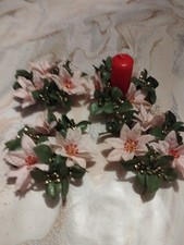 4 x Kerzenringe Weihnachtsstern Blüten Rosa Stabkerzen Seidenblumen Kunstblumen