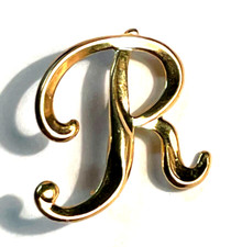 750 Gold 18 K Gold Brosche Anstecknadel Juwelier Initiale * R * Buchstabe gepfl.