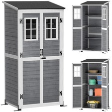 Gartenschrank Holz, Geräteschuppen mit Abschließbar Tür 2 Fenstern Bodenplatte