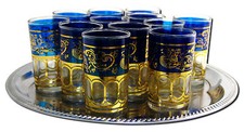 12x Tee Gläser Glas Vintage Shabby Orient Marokko Shisha Bar Handarbeit  blau