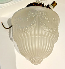 Jugendstil Hängelampe Antik Messing Lampe Tropfen Opalglas satiniert,Artdeco