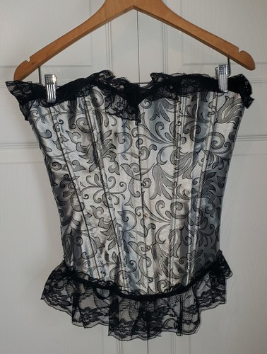 Steel boned lace corset - steel,