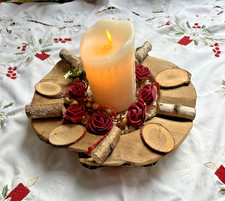 Adventskranz aus echtem Holz zum dekorieren, mit Kerze,  28 cm, Tischdeko