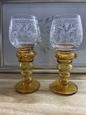 2 x Theresienthal Prunk Römer Weinrömer Glas Weinglas Bernstein Schliff Vogel