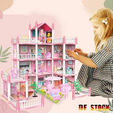 Puppenhaus 4 Etagen 11Zimmer mit Möbeln und Zubehör inkl. kleine Puppe LED Licht