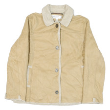 JONES NEW YORK Damen Beige Lederjacke mit Knöpfen M Lammfellbesatz Winter