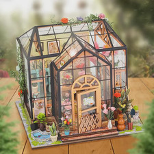 Miniatur Holz Gewächshaus Bausatz DIY Puppenhaus mit Möbel & LED Licht Bastelset