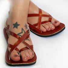 Sandalen Römersandalen Echt Leder Damen  Zehentrenner Römer Larp Hippie  Braun