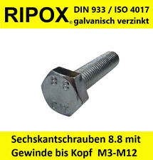 Sechskantschrauben DIN 933 verzinkt 8.8 M3–M12 Maschinen Schraube ISO 4017