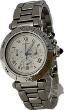 Cartier Pasha 38 W31018H3 Chronograph Weiß Quarz Herrenuhr Excellent A4586