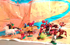 Western Hongkong Steckfiguren - 11 Figuren Indianer Überfall auf eine Kutsche