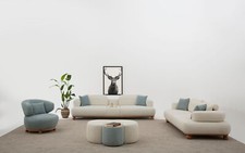Sitzgruppe/Sofa Set - Wohnzimmergarnitur "Liatris" 3+3+1- Weiß - Nobelaa