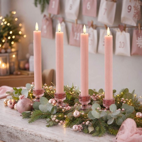 Led stabkerzen echtwachs rosa - led,