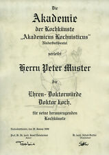 Diplom Urkunde Ehren Doktor Titel Koch kochen