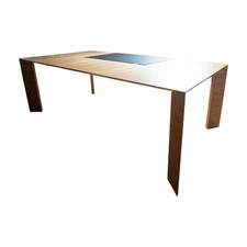 Renz Schreibtisch Paper Platte Nussbaum Natur Fuß Alu Nussbaum Furniert