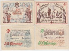4 Banknoten Notgeld Stadt