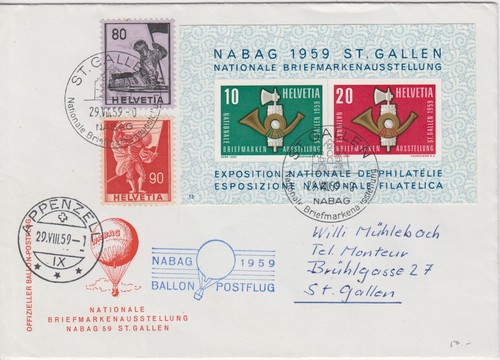 Schweiz ballonpost nabag 1959 - ballonpost,