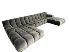 Bretz Ecksofa Ocean 7 Stoff 66 2085 Silberschimmer Grau mit 7 Kissen