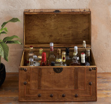 Truhe Bar Hausbar Vintage Look XL Holz Dekoration Kolonial Riemen Griffe 62 cm