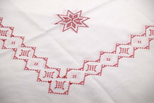 Tischdecke rund Ø 160 cm Kreuzstich Hohlsaum ecru rot Lathi Hossner Heimtex