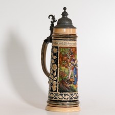 XXL großer antik Bierkrug Zinndeckel Marzi Remy 1,5L Prunkkrug Jugendstil 35,5cm