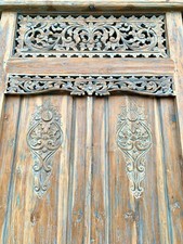 antike alte asiatische Tür geschnitzt massives Teakholz Unikat historische Tür