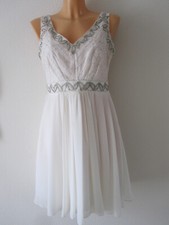 ARIELLA LONDON KLEID CHIFFON WEISS m. STICKEREI STAB-PAILLETTEN in SILBER Gr. 38