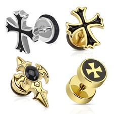 Fake Plug Eisernes Kreuz Celtic Iron Cross gold schwarz Piercing Ohr Ohrstecker 