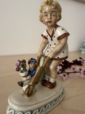 Vintage Mädchen mit Puppe Figur Carl Schneider Erben Porzellan Ostern Germany