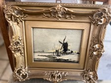 Marinus Cornelis Thomas Ölgemälde Winterliche Landschaft mit Windmühle Original
