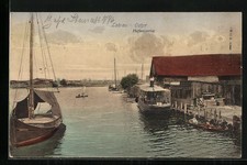 Labiau, Fischerboote im Hafen, Ansichtskarte 1914 