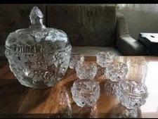 8-teiliges Bleikristall Bowleservice von Walther mit geprägten rosa Rosen