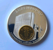 🇱🇺 Medaille, ECU Luxemburg, Inlay Münze 1 Franc 1991, versilbert, PP