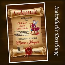 Urkunde " Club der alten Schachteln " Jeder Geburtstag möglich Deko Geschenk D8