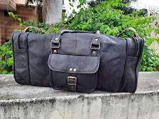 Neu Echtleder Seesack Herren Weekender Übernachtung Gepäck Schulter Schwarz