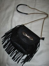 Tasche mit Fransen schwarz, Handtasche Schultertasche Kunstleder, schöne Details